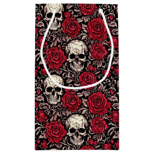 Gothic Skull & Red Roses Toile Pattern Klein Cadeauzakje (Achterkant)