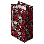 Gothic Skull & Red Roses Toile Pattern Klein Cadeauzakje (Voorkant Gekanteld)