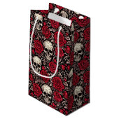 Gothic Skull & Red Roses Toile Pattern Klein Cadeauzakje (Achterkant Gekanteld)