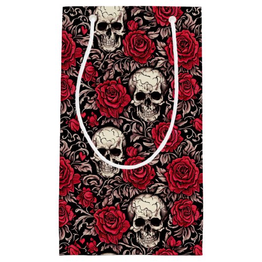 Gothic Skull & Red Roses Toile Pattern Klein Cadeauzakje (Voorkant)