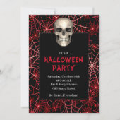 Gothic Skull Red Spider Web Halloween Party Kaart (Voorkant)