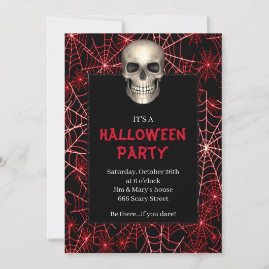 Gothic Skull Red Spider Web Halloween Party Kaart (Voorkant)