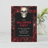 Gothic Skull Red Spider Web Halloween Party Kaart (Staand voorkant)