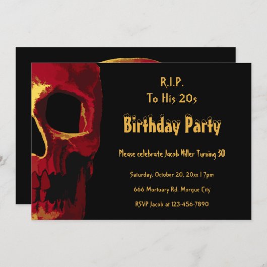 Gothic Skull Red Yellow Birthday RIP naar zijn twi Kaart (Voorkant / Achterkant)