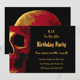 Gothic Skull Red Yellow Birthday RIP naar zijn twi Kaart