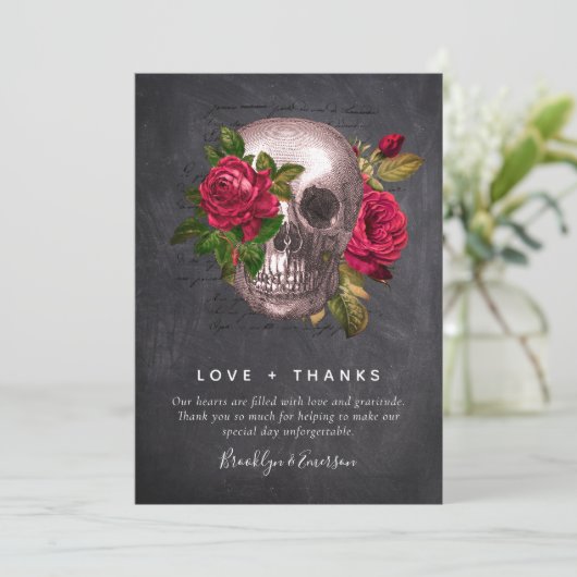 Gothic Skull Roos Foto | Weddenschap Hartelijk dan Bedankkaart (Staand voorkant)