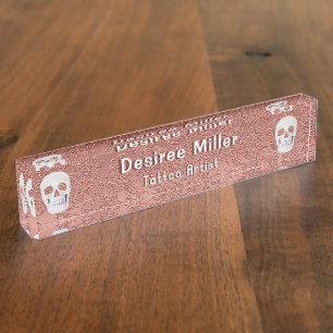 Gothic Skull Roos Gold White Modern Elegant Floral Naambordje