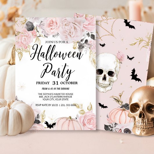 Gothic Skull & Roos Halloween Party Kaart