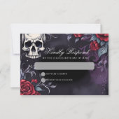 Gothic Skull & Rose Elegant Dark Wedding RSVP Kaartje (Voorkant)