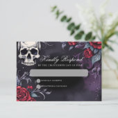 Gothic Skull & Rose Elegant Dark Wedding RSVP Kaartje (Staand voorkant)