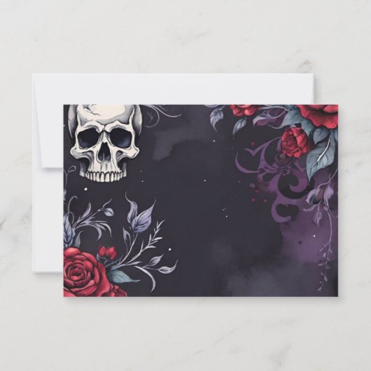 Gothic Skull & Rose Elegant Dark Wedding RSVP Kaartje (Achterkant)
