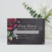 Gothic Skull & Rose Elegant Dark Wedding RSVP Kaartje (Staand voorkant)