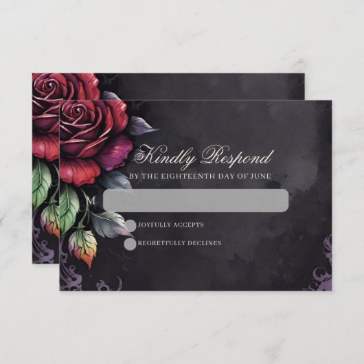 Gothic Skull & Rose Elegant Dark Wedding RSVP Kaartje (Voorkant / Achterkant)