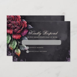 Gothic Skull & Rose Elegant Dark Wedding RSVP Kaartje