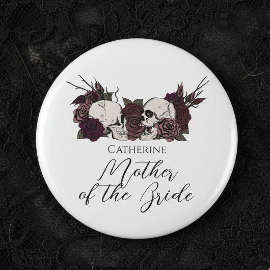 Gothic Skull & Rose Wedding Party Ronde Button 5,7 Cm