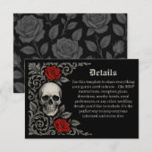Gothic Skull Roses Wedding Details Enclosure Card Informatiekaartje (Voorkant / Achterkant)