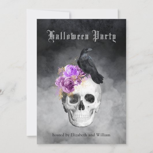 Gothic Skull Rozen Halloween Feestuitnodiging (Voorkant)