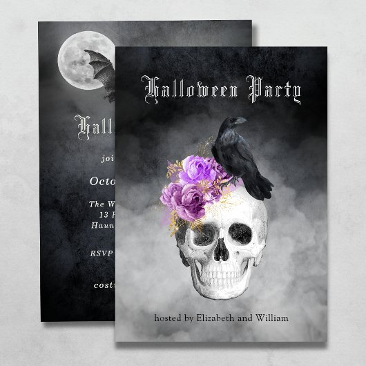Gothic Skull Rozen Halloween Feestuitnodiging