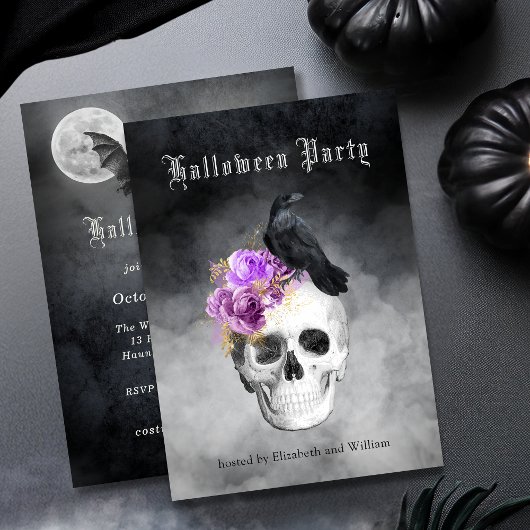 Gothic Skull Rozen Halloween Feestuitnodiging