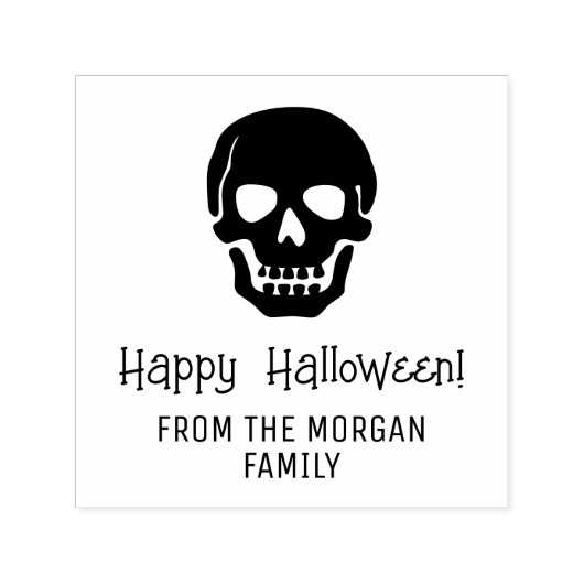Gothic Skull Silhouette Happy Halloween Naam Zelfinktende Stempel (Design)