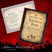 Gothic Skull Skeletons Bats Halloween Party Uitnod Briefkaart