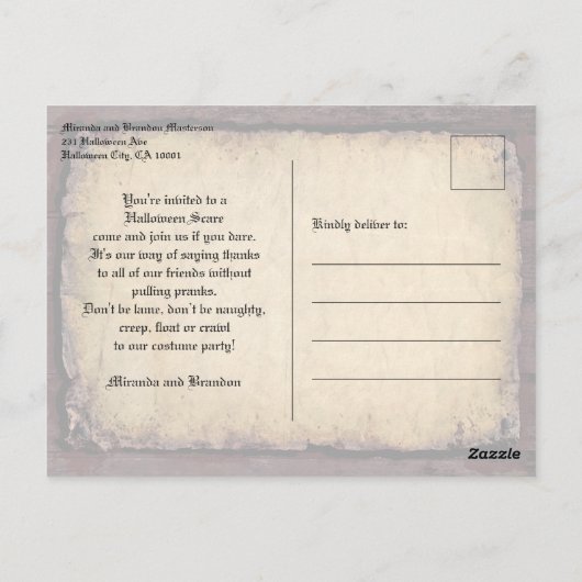 Gothic Skull Skeletons Bats Halloween Party Uitnod Briefkaart (Achterkant)