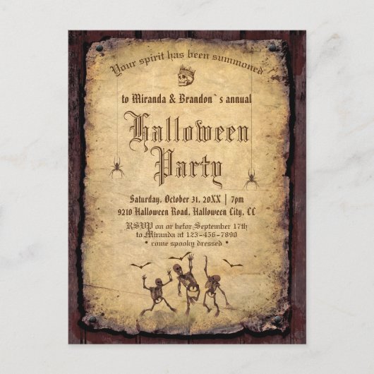 Gothic Skull Skeletons Bats Halloween Party Uitnod Briefkaart (Voorkant)