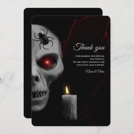 Gothic Skull Spider Candle - Dark Moody Halloween Bedankkaart (Voorkant / Achterkant)