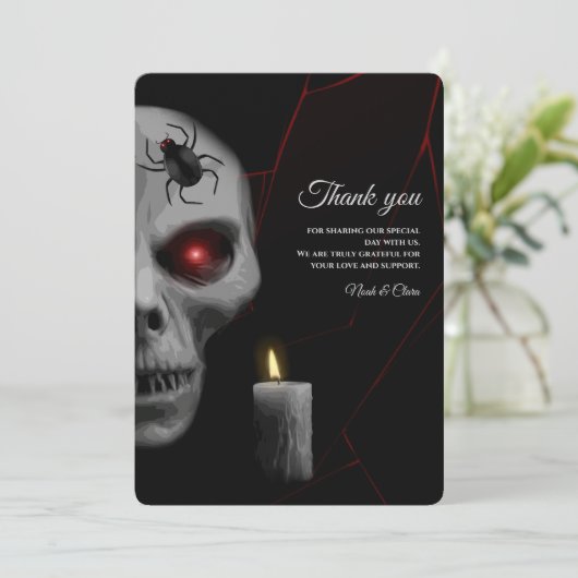 Gothic Skull Spider Candle - Dark Moody Halloween Bedankkaart (Staand voorkant)