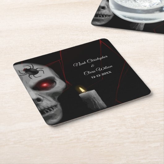 Gothic Skull Spider Candle - Dark Moody Halloween Kartonnen Onderzetters (Schuin)