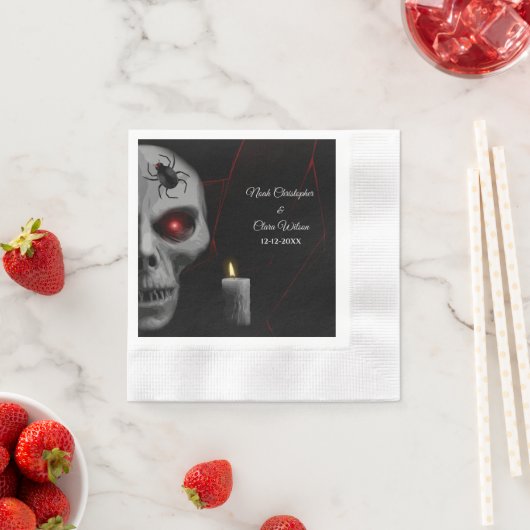 Gothic Skull Spider Candle - Dark Moody Halloween Servet (Insitu)