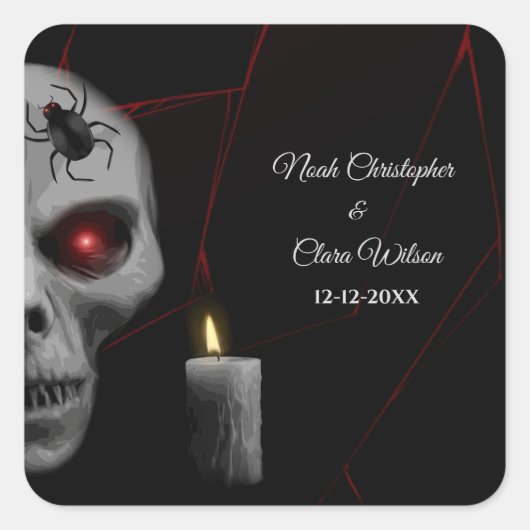 Gothic Skull Spider Candle - Dark Moody Halloween Vierkante Sticker (Voorkant)