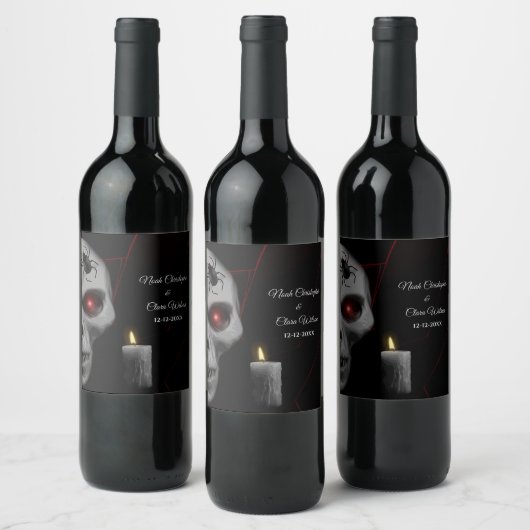 Gothic Skull Spider Candle - Dark Moody Halloween Wijn Etiket (Flessen)