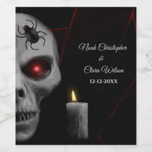 Gothic Skull Spider Candle - Dark Moody Halloween Wijn Etiket