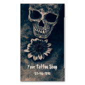 Gothic Skull Sunflower  Antiek Magnetisch Visitekaartje (Voorkant Verticaal)