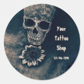 Gothic  Skull Sunflower Antiek Ronde Sticker (Voorkant)