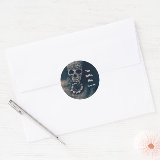 Gothic  Skull Sunflower Antiek Ronde Sticker (Envelop)
