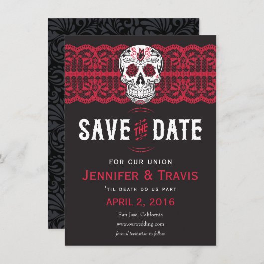 Gothic Skull Swirl & Lace Wedding Save the dates Save The Date (Voorkant / Achterkant)