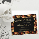 Gothic Skull Till Death Do us Part Save the Date Aankondigingskaart<br><div class="desc">Dit gotische bruiloft Save the Date briefkaart bevat een patroon van griezelige schedels die in een zwarte afgrond achter jouw tekst Till Death Do Us Part zweven. Elke schedel is versierd met rode rozen voor uw romantische gelegenheid. Hun lege zielloze ogen staan scherp tegenover de bloemkroon en boeketten van dode...</div>