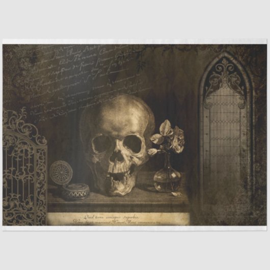 Gothic Skull Victoriaans Halloween Ephemera Tissuepapier (Voorkant)