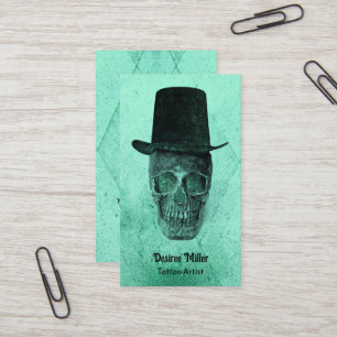 Gothic Skull Victoriaans Neon Green Tattoo Artist Visitekaartje