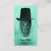 Gothic Skull Victoriaans Neon Green Tattoo Artist Visitekaartje (Voorkant)
