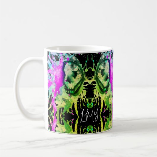Gothic Skull Waterverf Halloween Neon Art Koffiemok (Links)