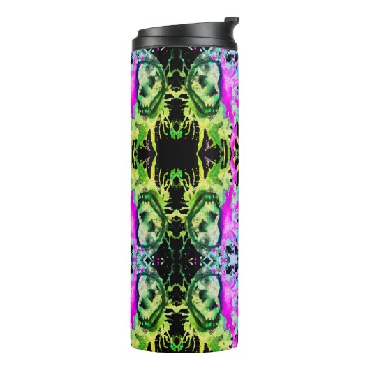 Gothic Skull Waterverf Halloween Neon Art Thermosbeker (Gedraaid links)