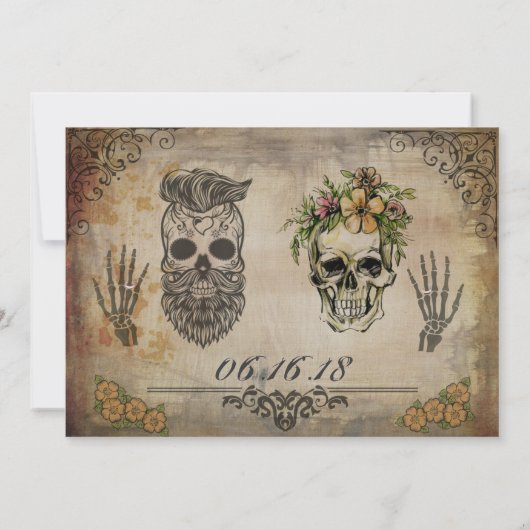 Gothic Skull Wedding Invitation Kaart (Achterkant)
