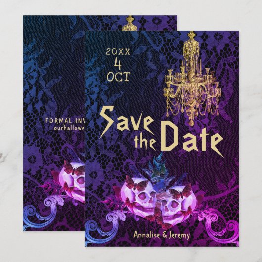 Gothic Skull Wedding Save The Date (Voorkant / Achterkant)