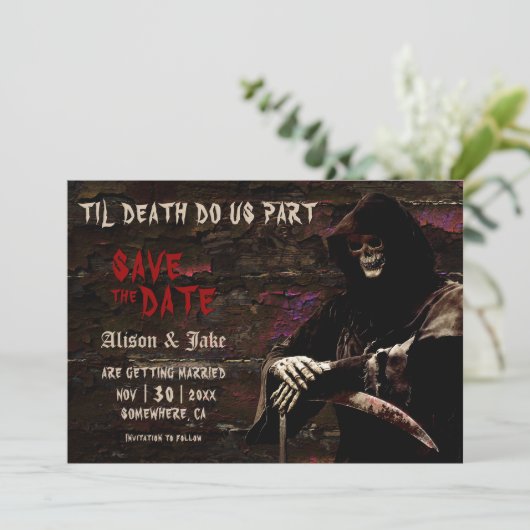 Gothic Skull Wedding Save the Date (Staand voorkant)