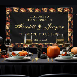 Gothic Skull Welkom bij onze halloween bruiloft Spandoek