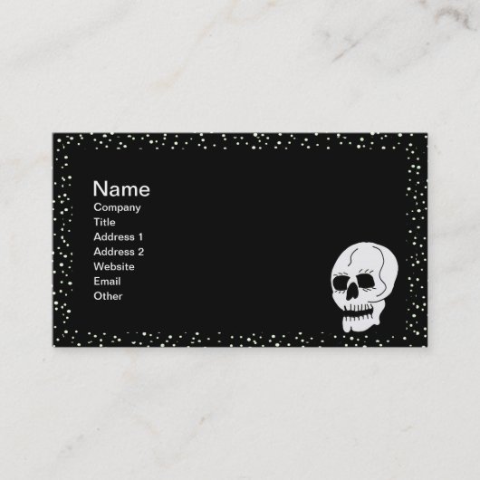 Gothic Skull White Polka Dot Border op Zwart Visitekaartje (Voorkant)