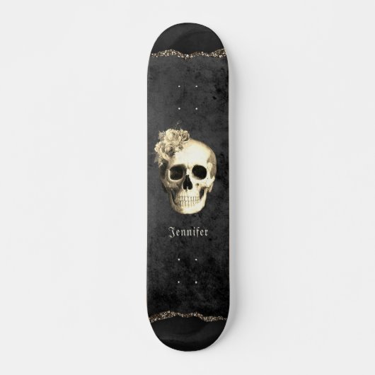 Gothic Skull White Roses gepersonaliseerd Persoonlijk Skateboard (Voorkant)